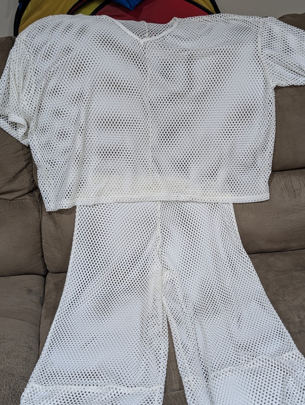 White Open-Weave Mesh Two-Piece Set